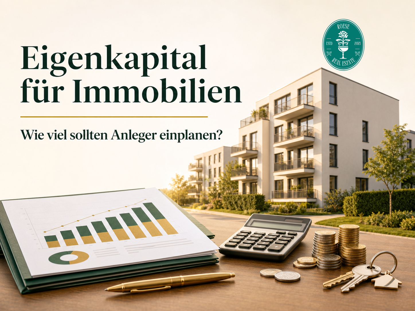 Eigenkapital für Immobilien – Finanzierungsunterlagen, Münzen, Taschenrechner und Wohngebäude